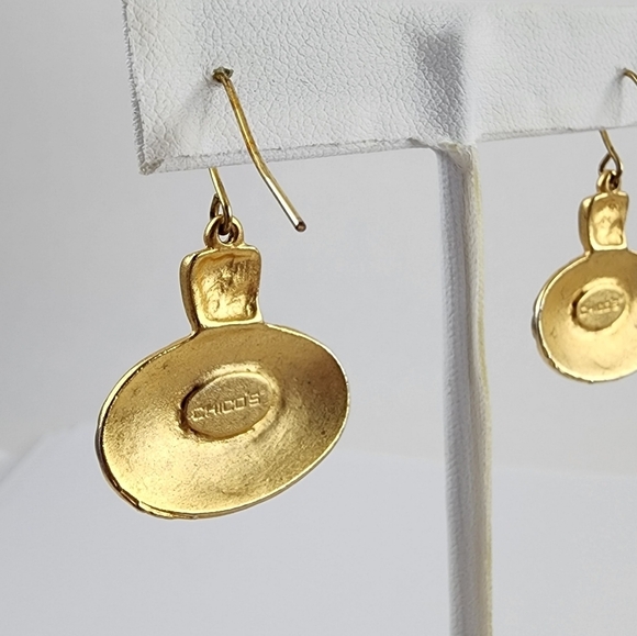 Chico's dangle earrings with metal tooling antique gold tone black details - Picture 6 of 11